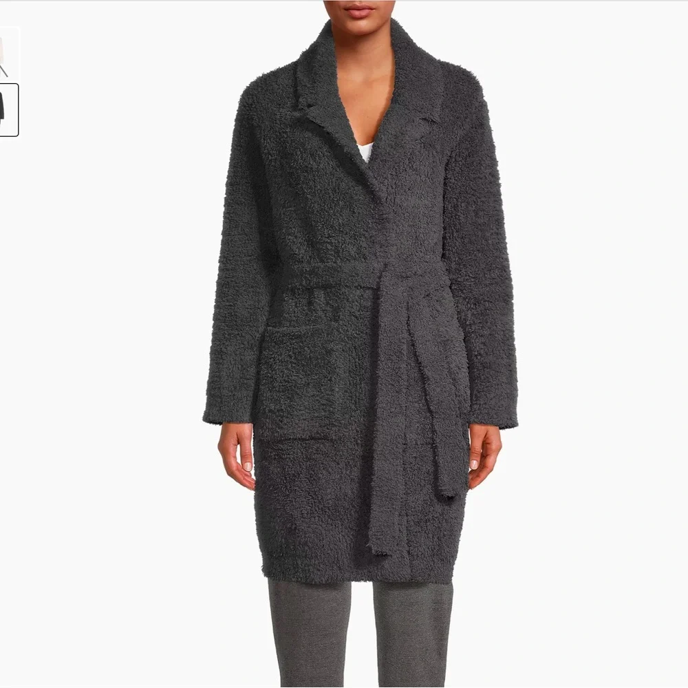New Barefoot Dreams CozyChic Teddy Coat Coatigan Duster Cardigan Carbon Gray S/M - Picture 2 of 10